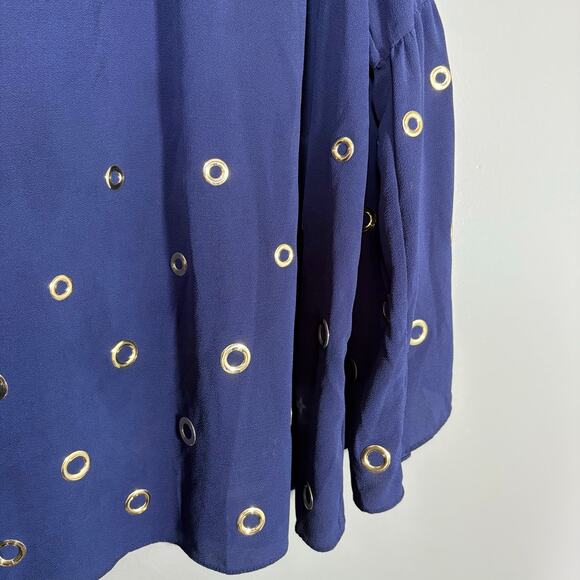 Michael Michael Kors Women's Blue Grommet Studded Boho Peasant Blouse - Size XL - Picture 3 of 6